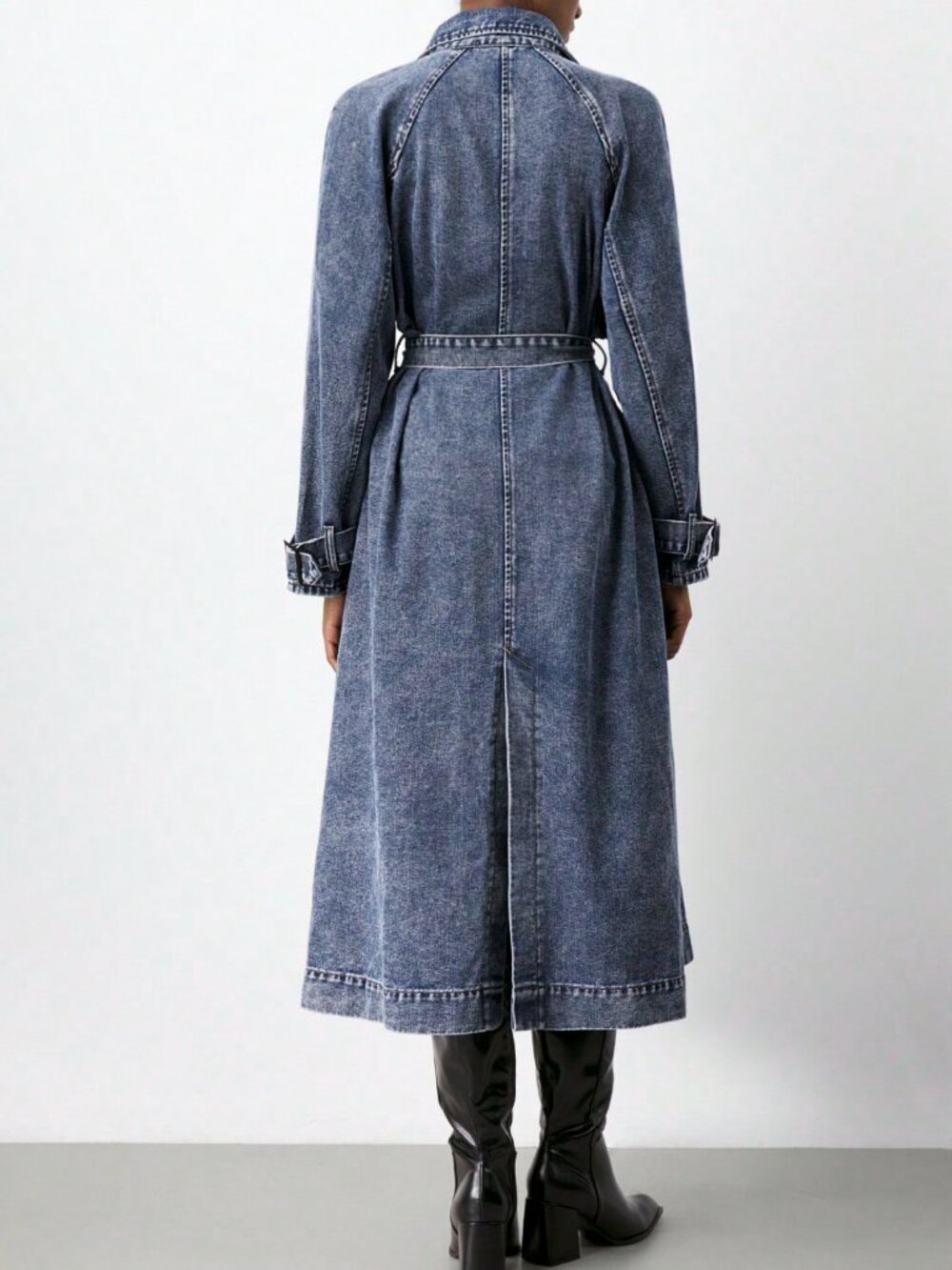 Medium Wash Casual Women's Denim Trench Coat - Picture 2 of 7